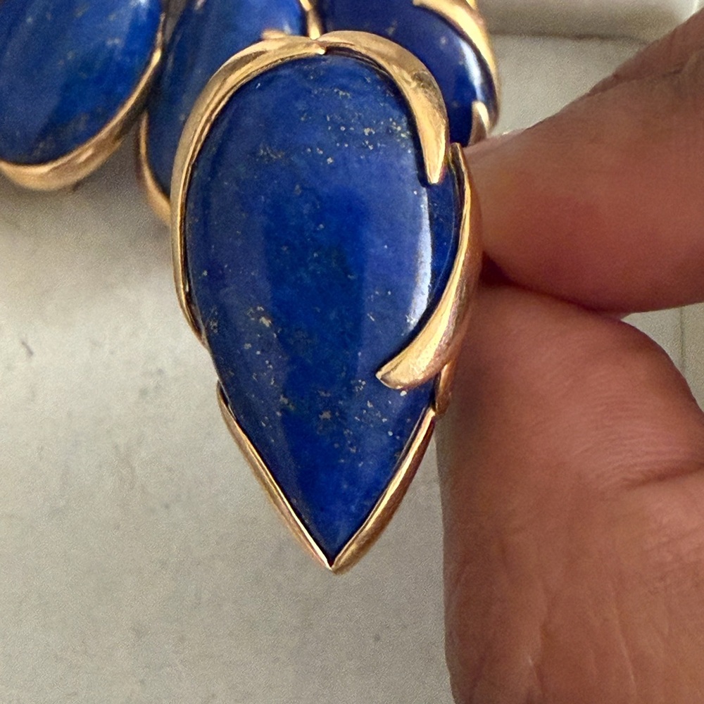 Vintage 14K Yellow Gold Lapis Lazuli Teardrop Ring and Matching Earrings Set - Picture 11 of 15